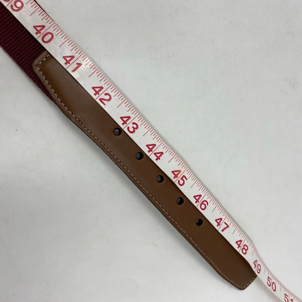 Vtg Torino Belt Mens 44 Maroon Canvas Web Brown Leather Accents‎ Preppy Golf